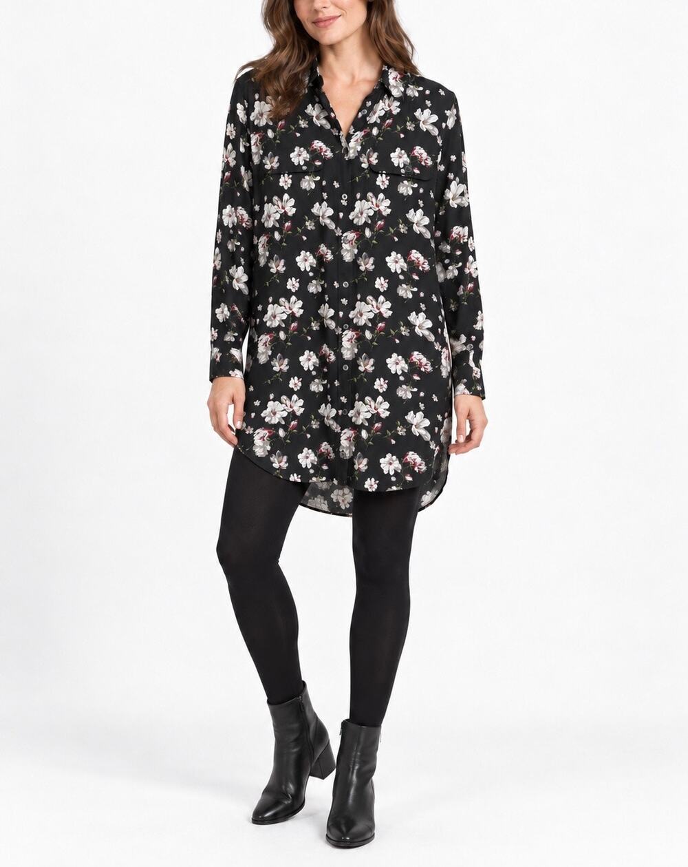 Equipment Femme Daphne Dress M Black Floral 100% Silk Button Shirt Dress